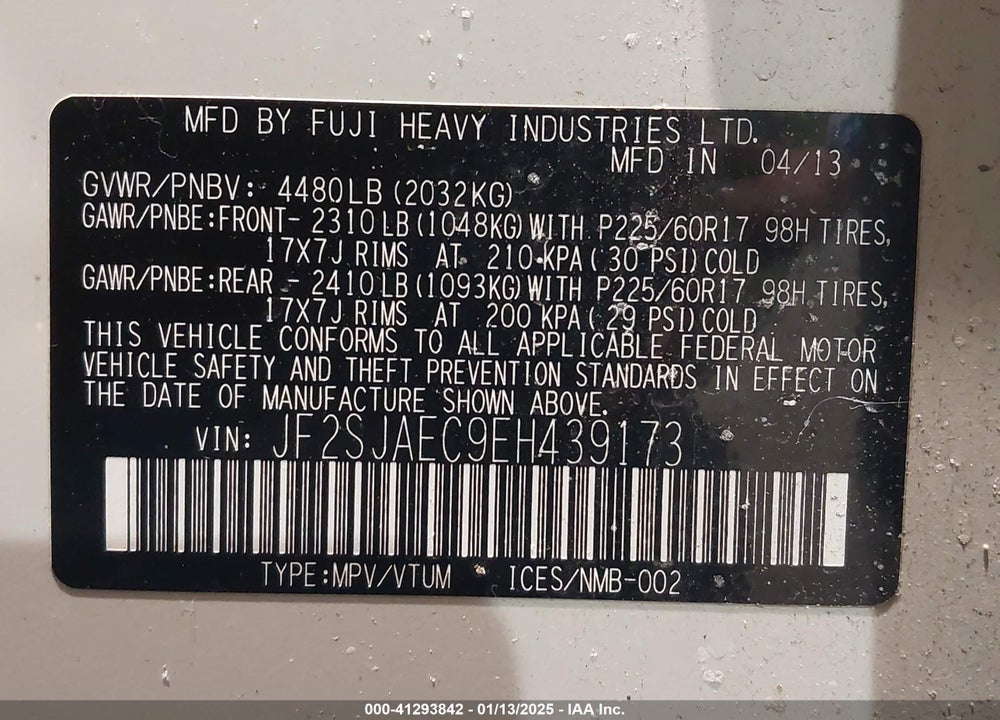 2014 SUBARU FORESTER 2.5I PREMIUM VIN: JF2SJAEC9EH439173