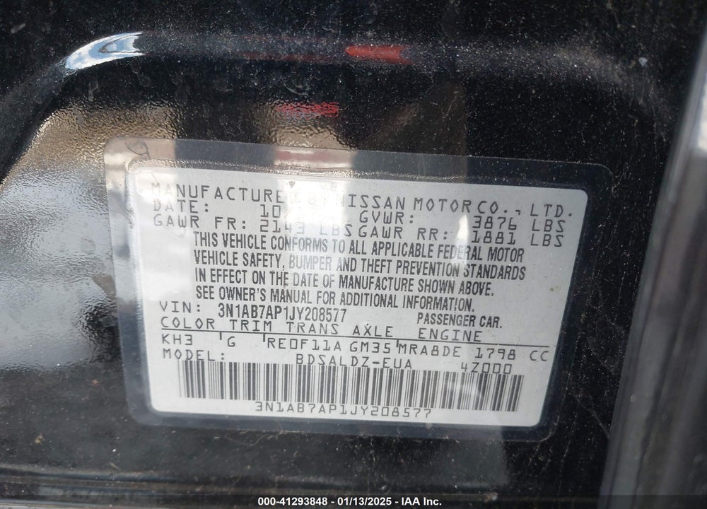 2018 NISSAN SENTRA VIN: 3N1AB7AP1JY208577