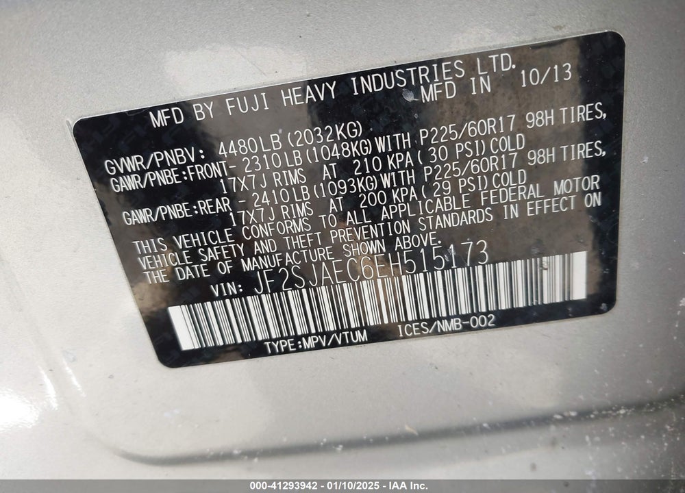 2014 SUBARU FORESTER 2.5I PREMIUM VIN: JF2SJAEC6EH515173