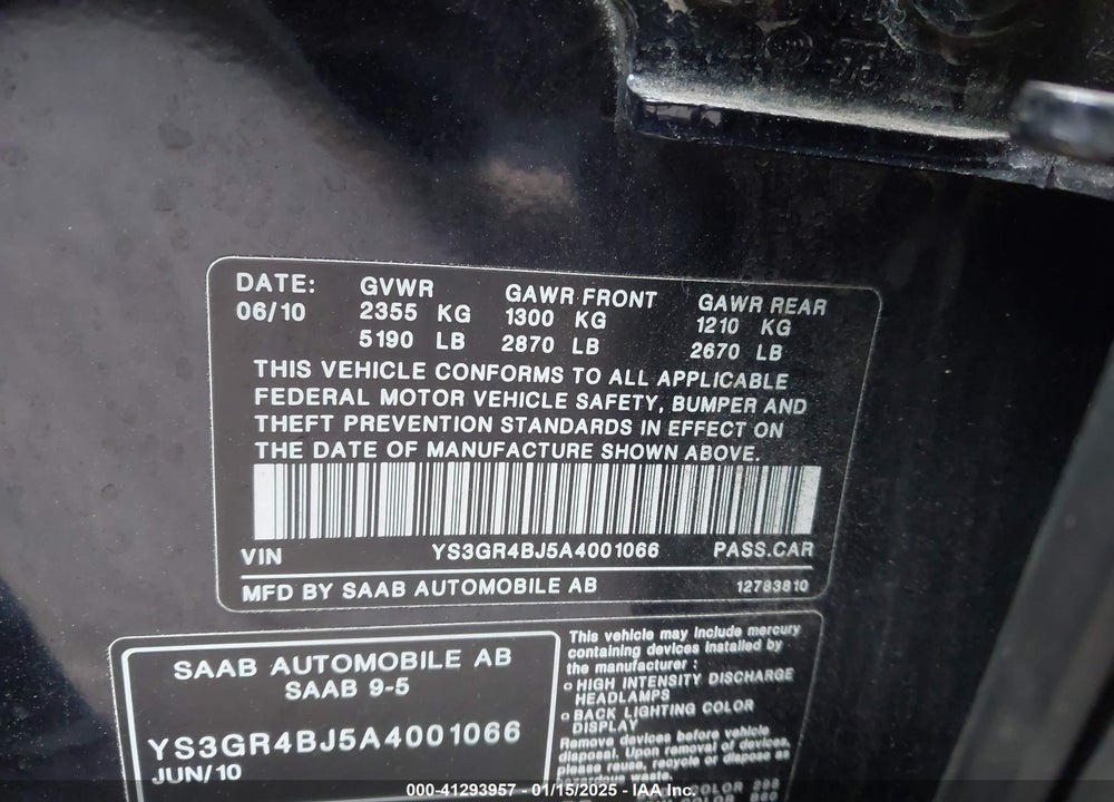2010 SAAB 9-5 VIN: YS3GR4BJ5A4001066
