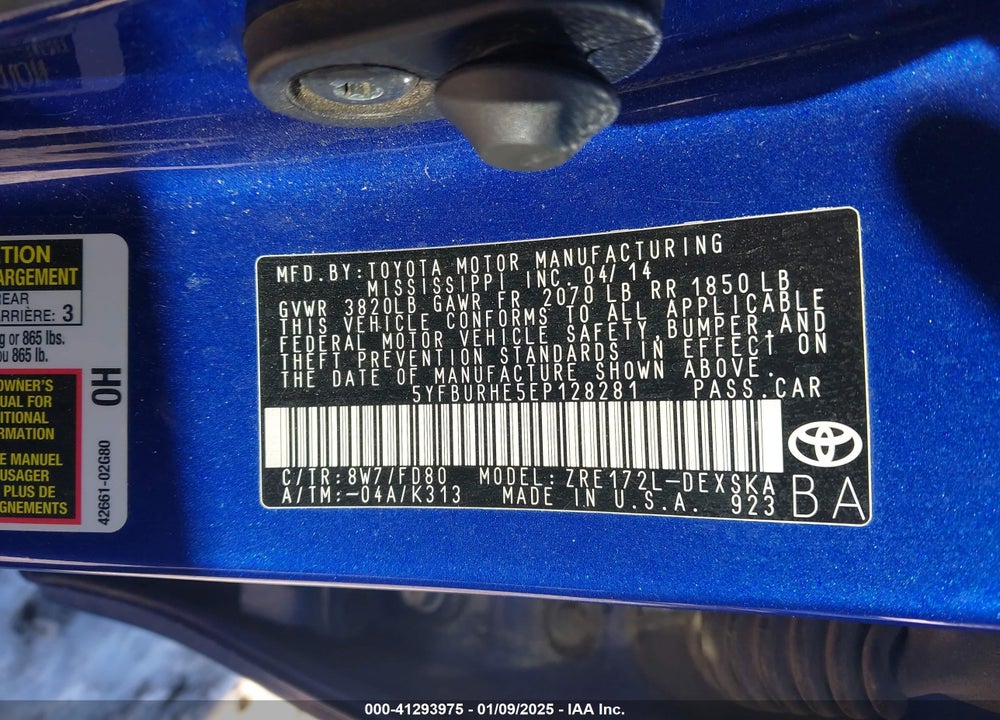 2014 TOYOTA COROLLA VIN: 5YFBURHE5EP128281