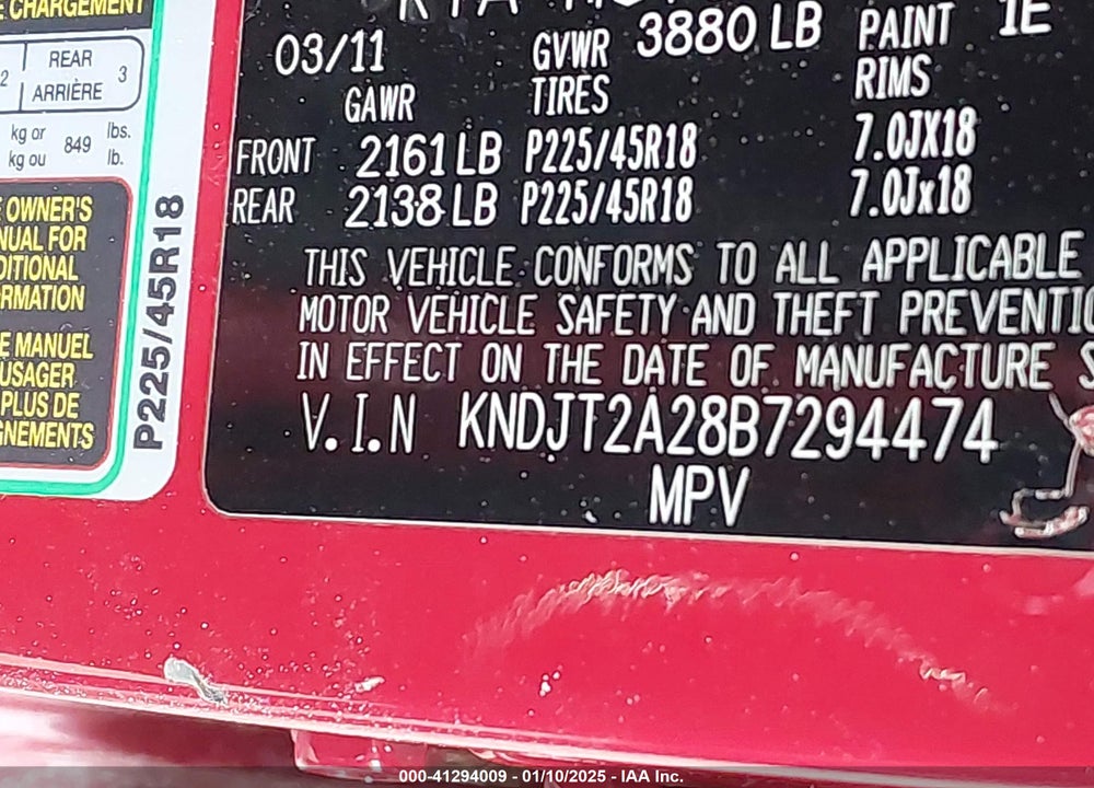 2011 KIA SOUL VIN: KNDJT2A28B7294474
