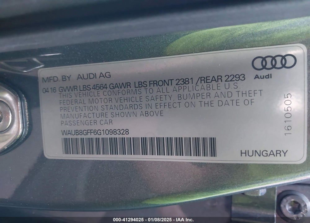 2016 AUDI A3 2.0T PREMIUM VIN: WAUB8GFF6G1098328