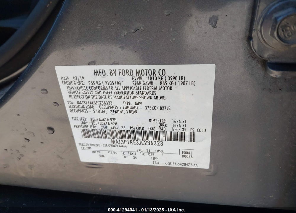 2018 FORD ECOSPORT S VIN: MAJ3P1RE3JC236323