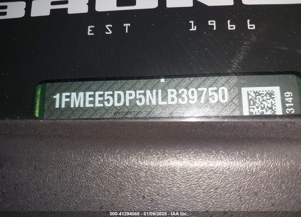 2022 FORD BRONCO OUTER BANKS VIN: 1FMEE5DP5NLB39750