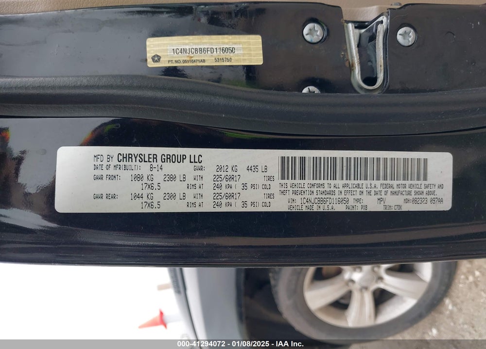 2015 JEEP COMPASS SPORT VIN: 1C4NJCBB6FD116050