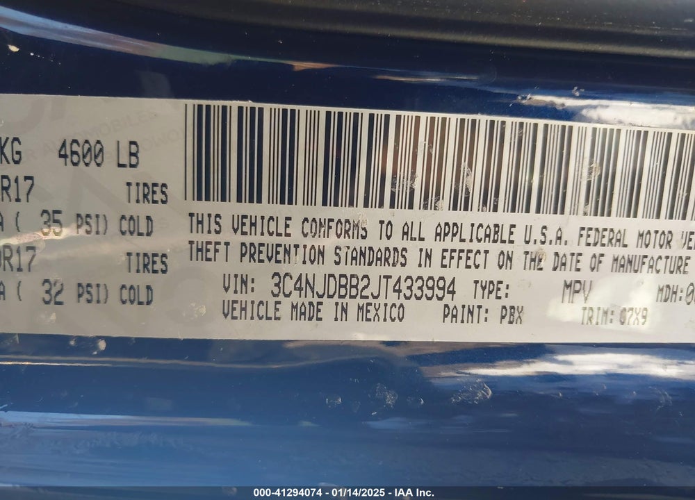 2018 JEEP COMPASS LATITUDE 4X4 VIN: 3C4NJDBB2JT433994