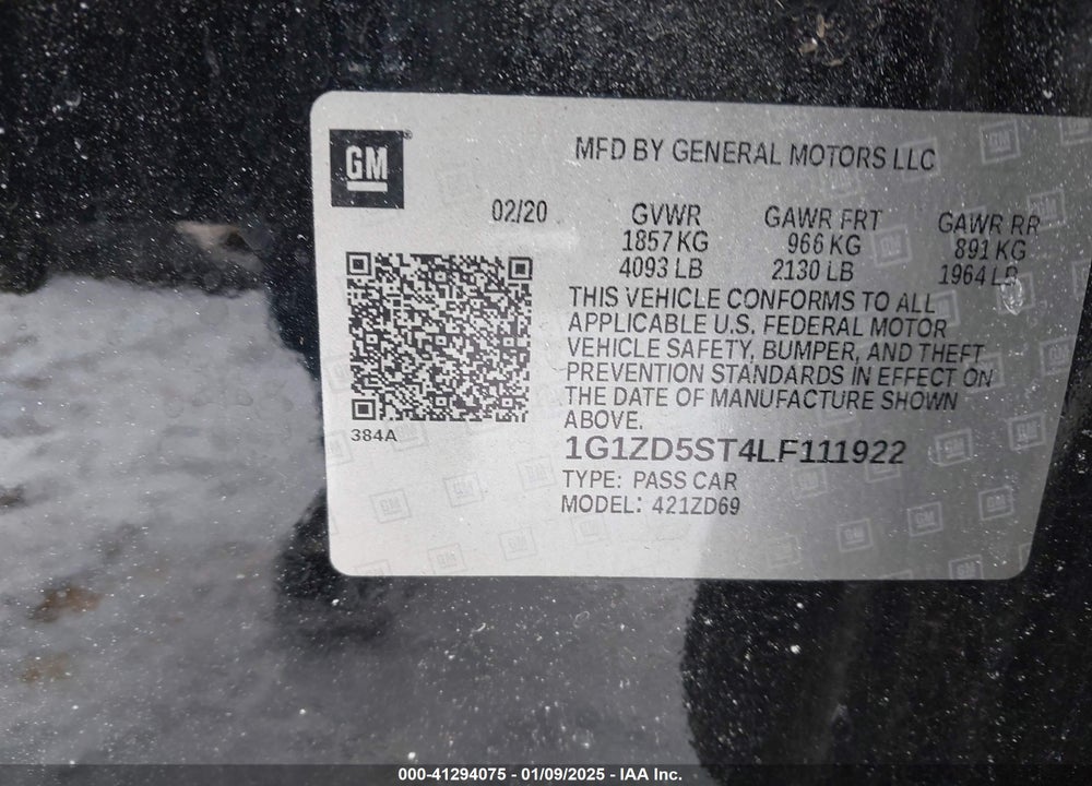 2020 CHEVROLET MALIBU VIN: 1G1ZD5ST4LF111922