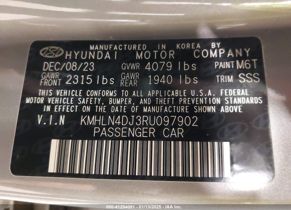 2024 HYUNDAI ELANTRA HYBRID VIN: KMHLN4DJ3RU097902