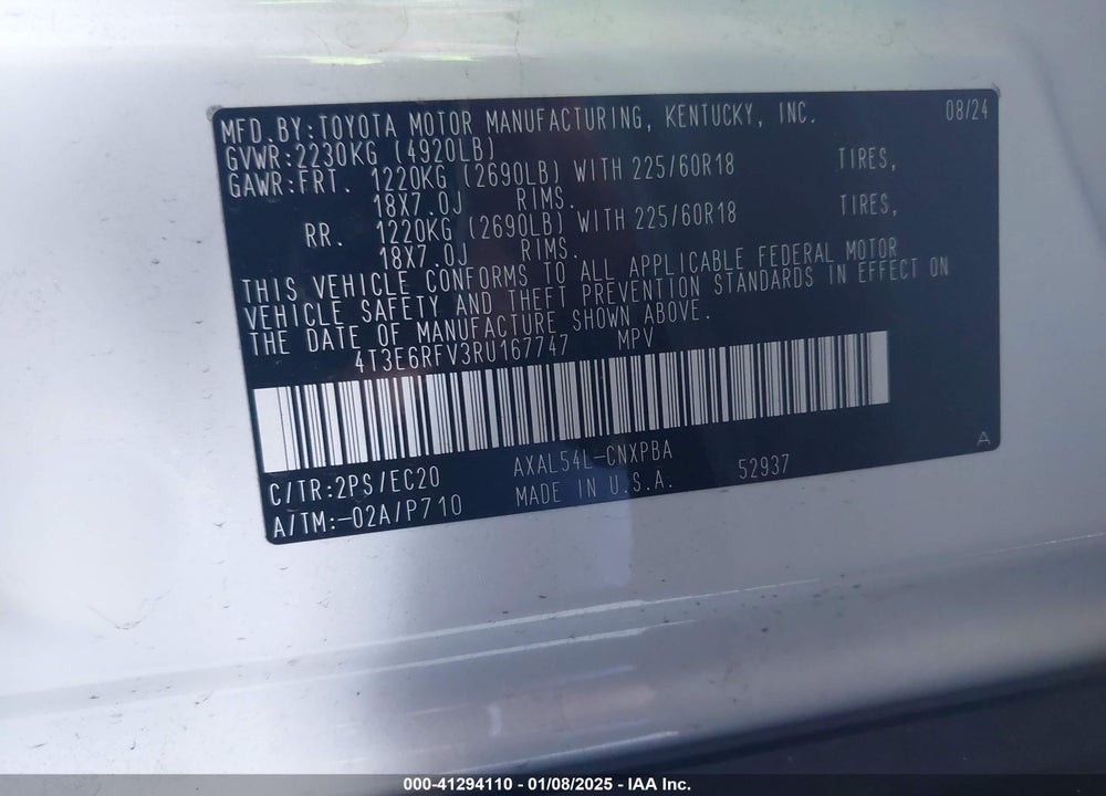 2024 TOYOTA RAV4 HYBRID XSE VIN: 4T3E6RFV3RU167747