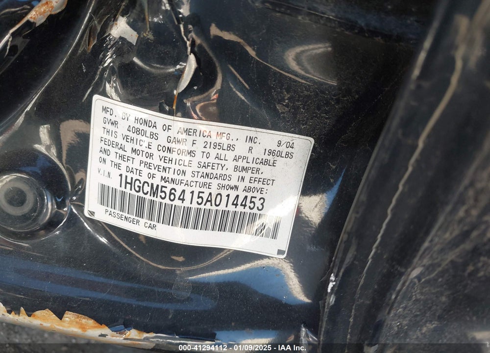 2005 HONDA ACCORD 2.4 LX VIN: 1HGCM56415A014453