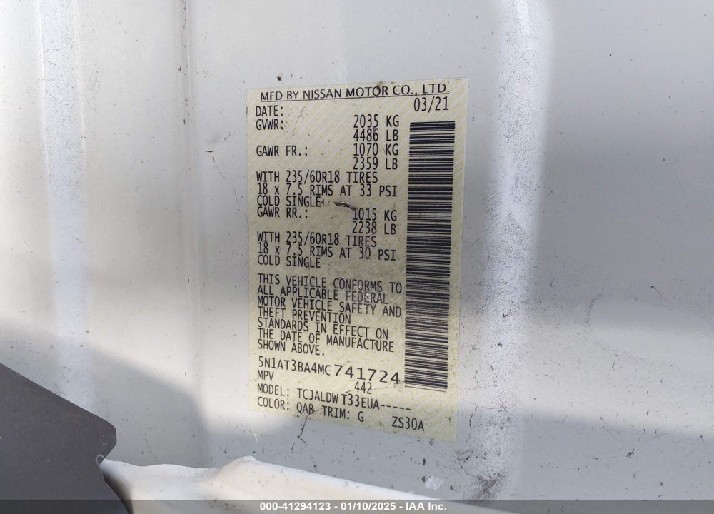 2021 NISSAN ROGUE SV FWD VIN: 5N1AT3BA4MC741724