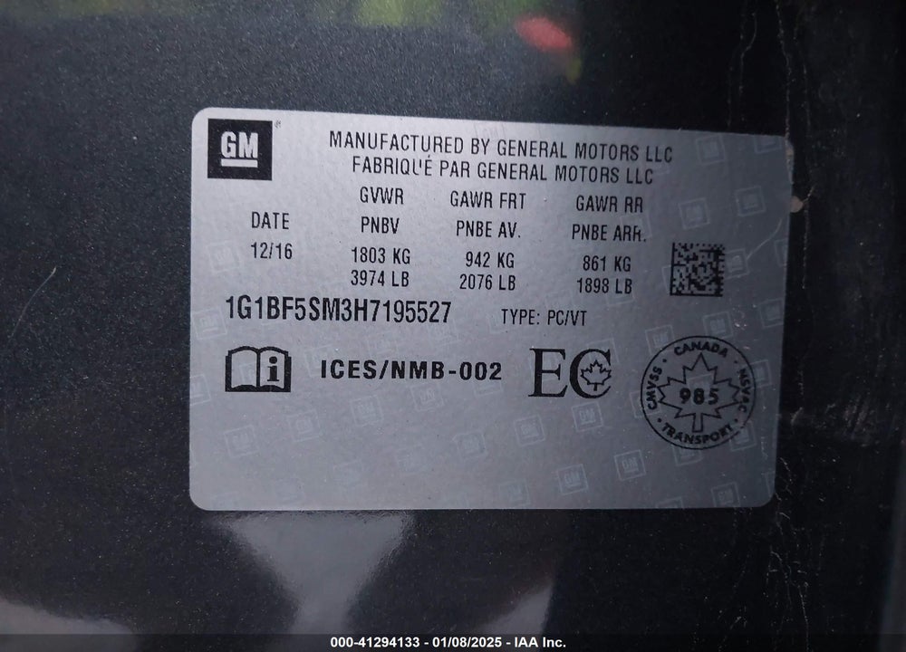 2017 CHEVROLET CRUZE VIN: 1G1BF5SM3H7195527