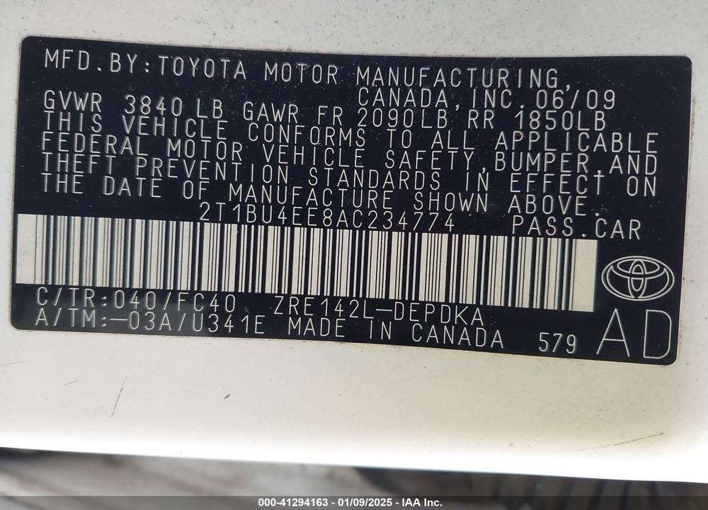 2010 TOYOTA COROLLA LE VIN: 2T1BU4EE8AC234774
