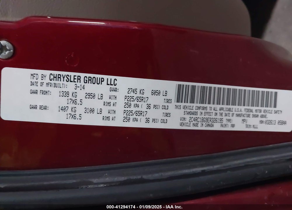 2014 CHRYSLER TOWN & COUNTRY TOURING VIN: 2C4RC1BG9ER326195