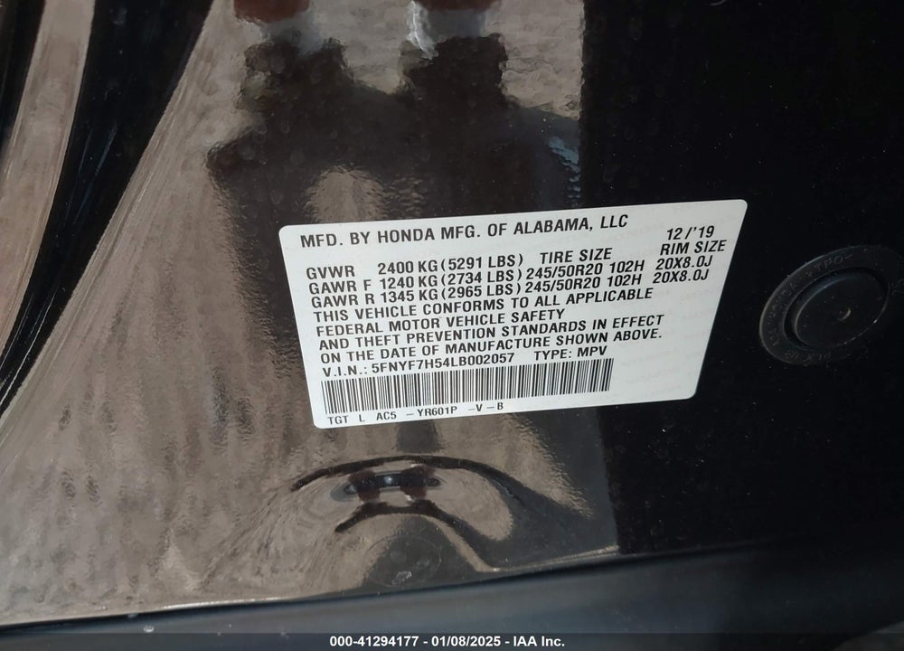 2020 HONDA PASSPORT 2WD EX-L VIN: 5FNYF7H54LB002057