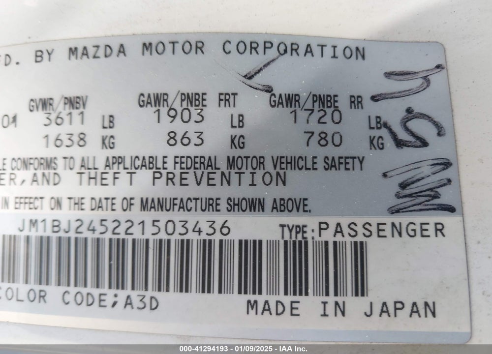 2002 MAZDA PROTEGE5 VIN: JM1BJ245221503436
