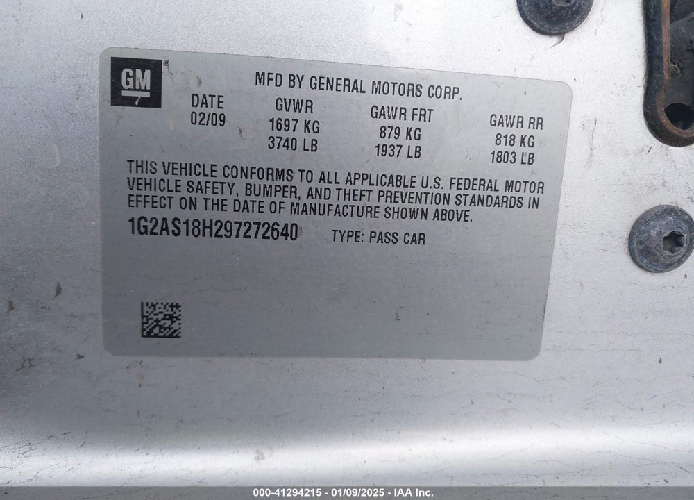 2009 PONTIAC G5 VIN: 1G2AS18H297272640