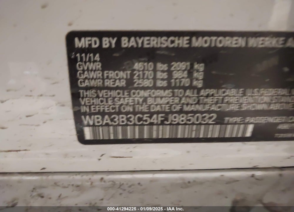 2015 BMW 328 VIN: WBA3B3C54FJ985032