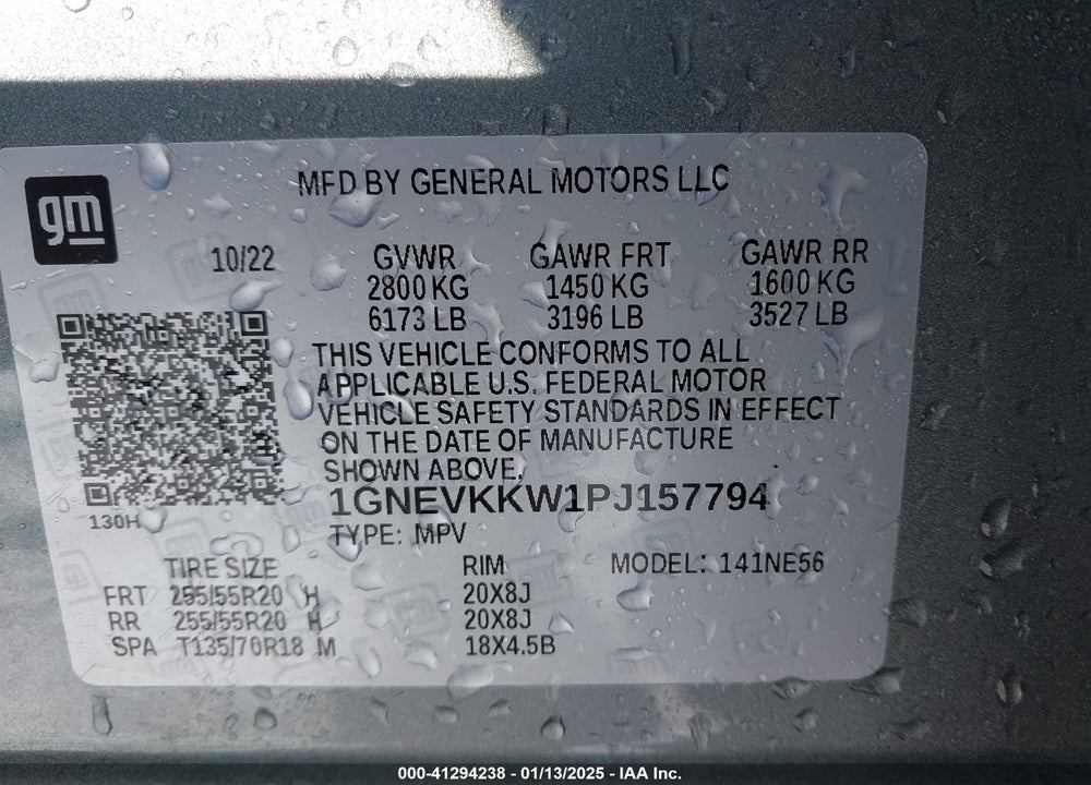2023 CHEVROLET TRAVERSE AWD PREMIER VIN: 1GNEVKKW1PJ157794
