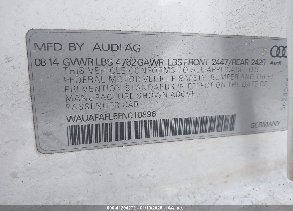 2015 AUDI A4 VIN: WAUAFAFL5FN010896