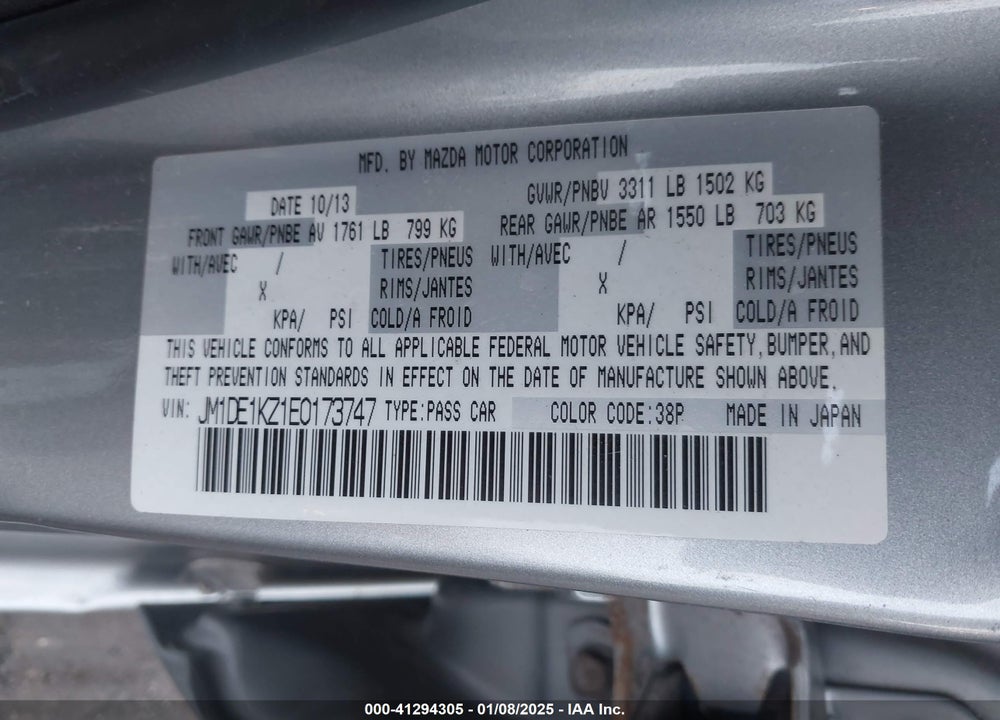 2014 MAZDA MAZDA2 VIN: JM1DE1KZ1E0173747