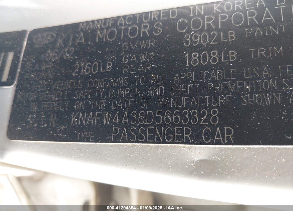 2013 KIA FORTE VIN: KNAFW4A36D5663328