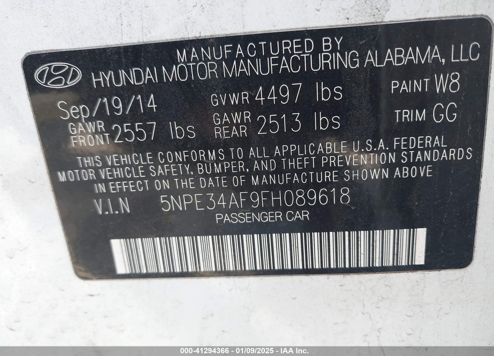 2015 HYUNDAI SONATA VIN: 5NPE34AF9FH089618