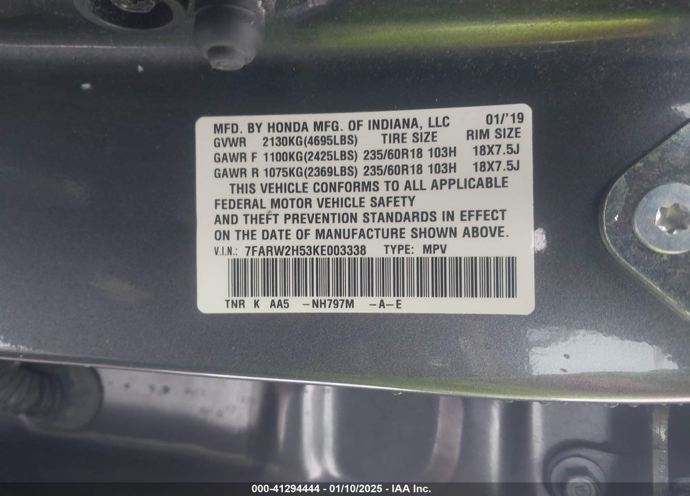 2019 HONDA CR-V EX VIN: 7FARW2H53KE003338