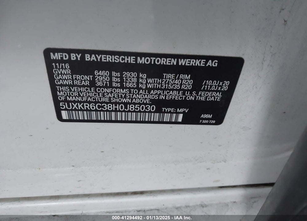 2017 BMW X5 XDRIVE50I VIN: 5UXKR6C38H0J85030
