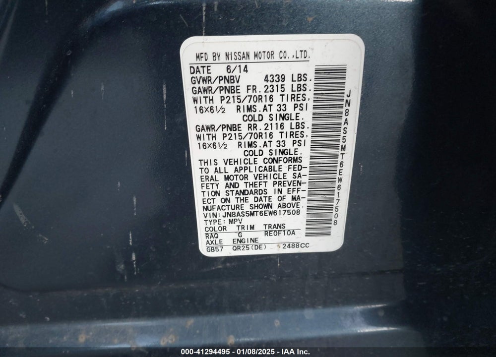 2014 NISSAN ROGUE SELECT S VIN: JN8AS5MT6EW617508