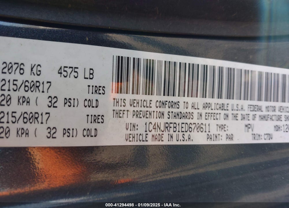 2014 JEEP PATRIOT VIN: 1C4NJRFB1ED670611