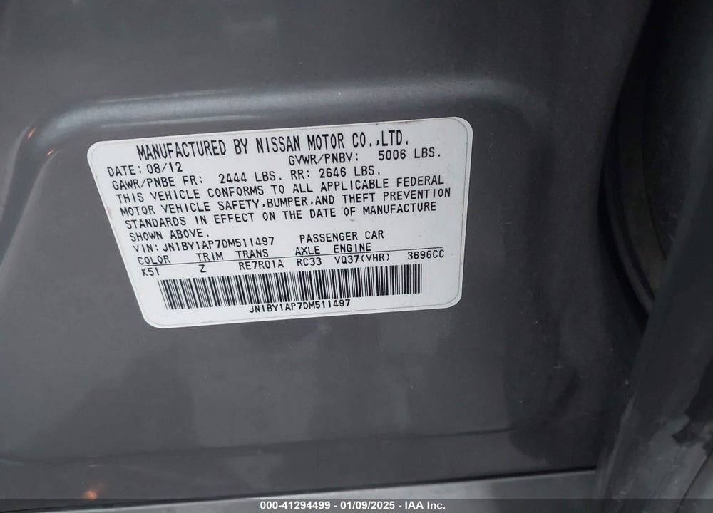 2013 INFINITI M37 VIN: JN1BY1AP7DM511497