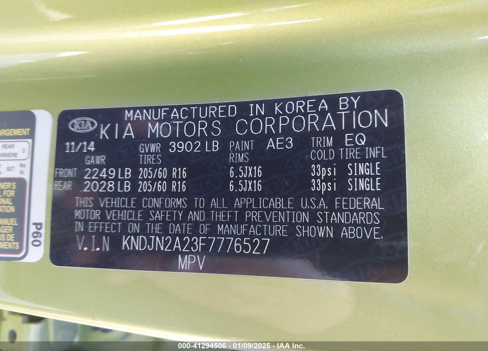 2015 KIA SOUL VIN: KNDJN2A23F7776527