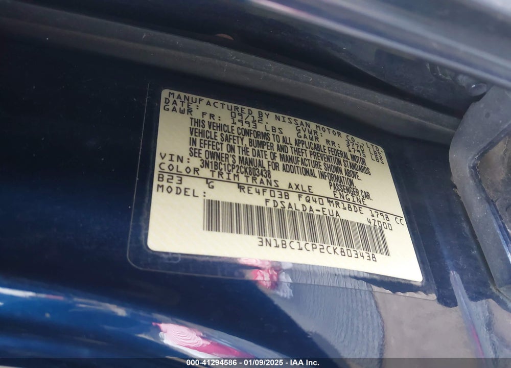 2012 NISSAN VERSA VIN: 3N1BC1CP2CK803438