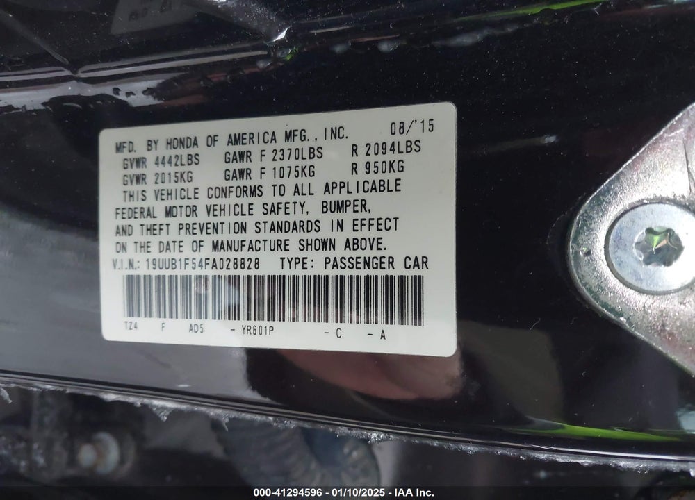 2015 ACURA TLX VIN: 19UUB1F54FA028828