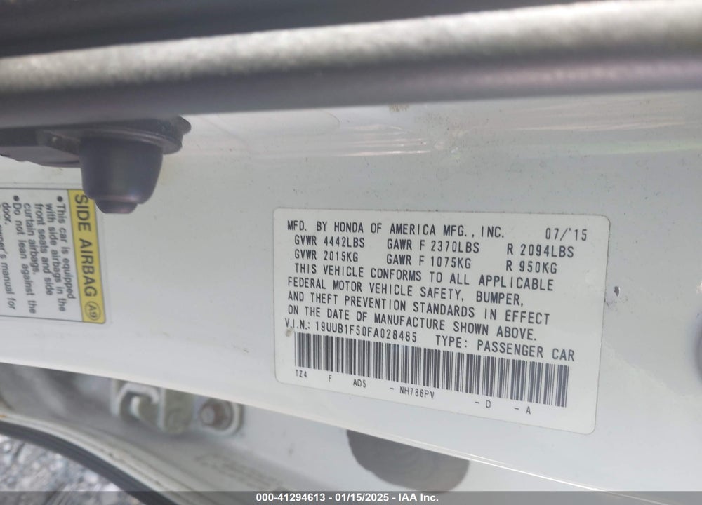 2015 ACURA TLX VIN: 19UUB1F50FA028485