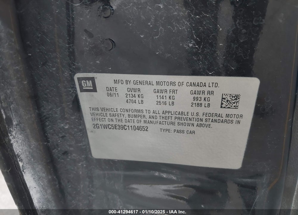 2012 CHEVROLET IMPALA VIN: 2G1WC5E39C1104652