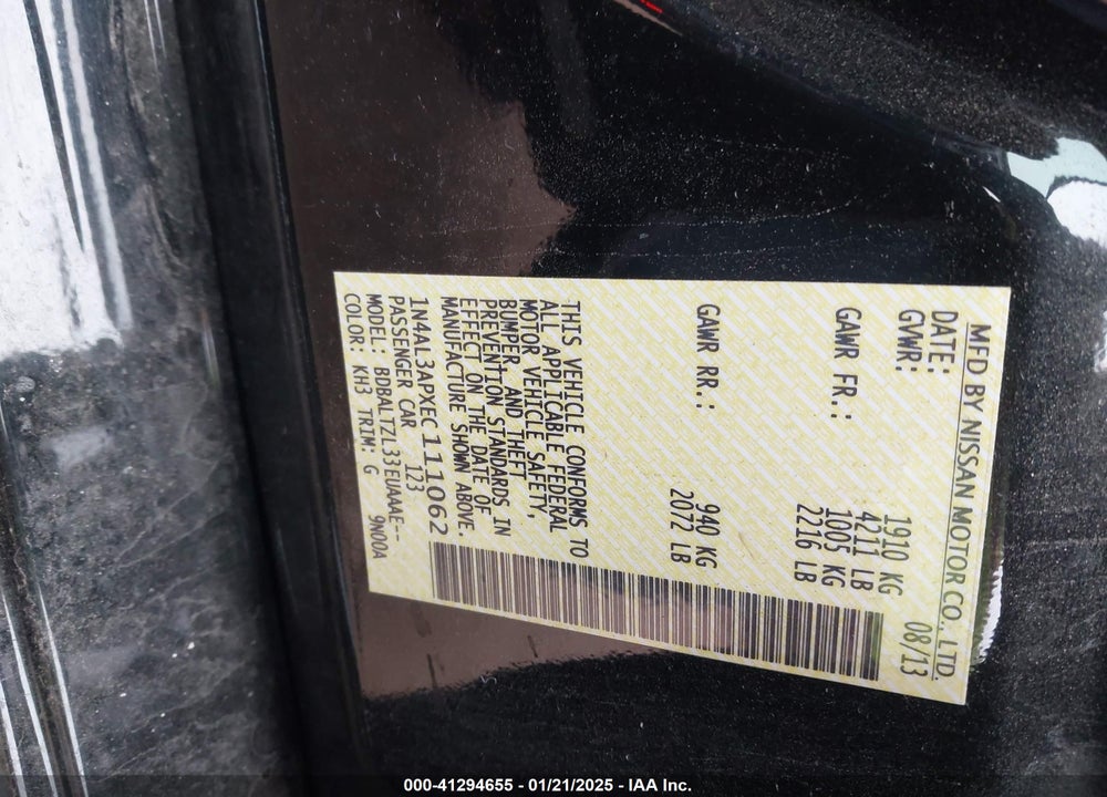 2014 NISSAN ALTIMA VIN: 1N4AL3APXEC111062