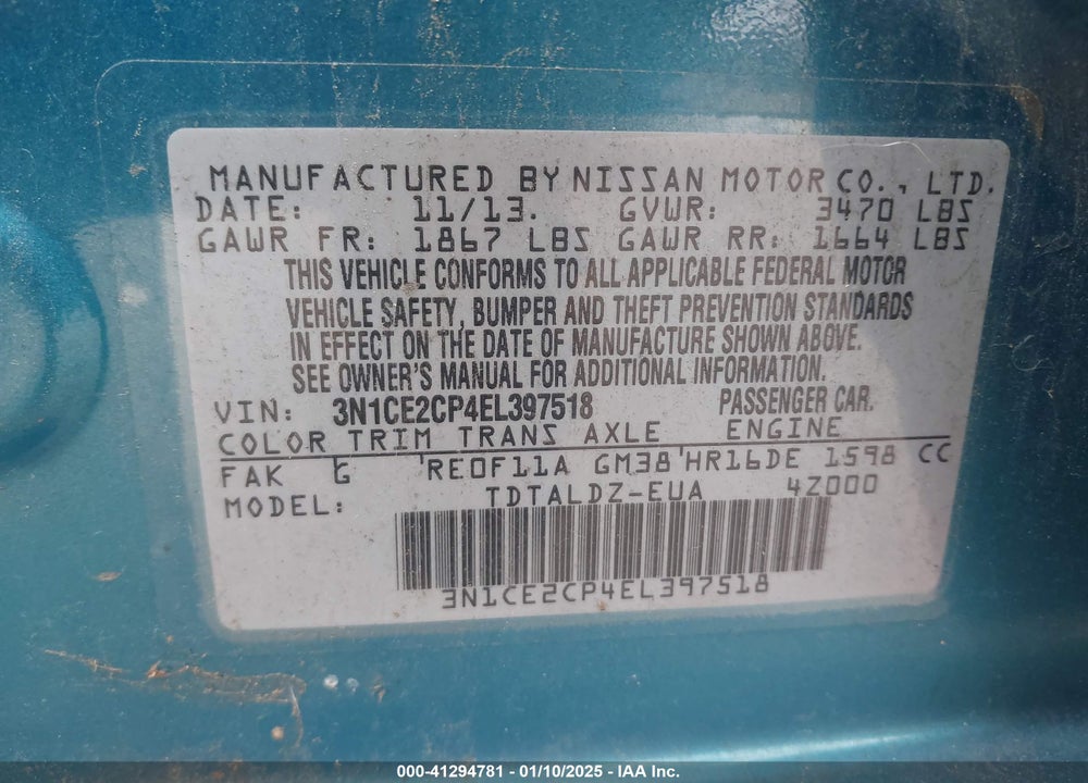 2014 NISSAN VERSA NOTE VIN: 3N1CE2CP4EL397518