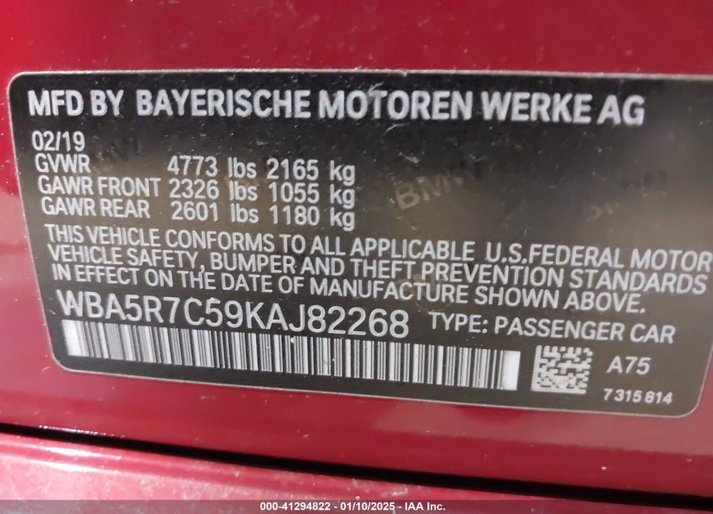 2019 BMW 330I VIN: WBA5R7C59KAJ82268