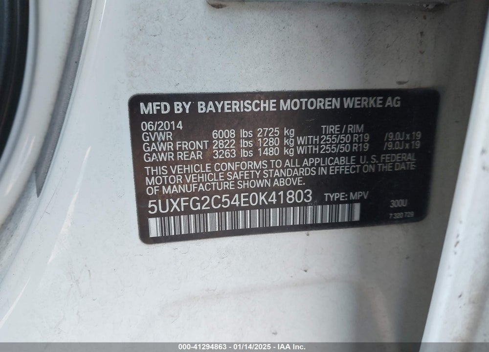 2014 BMW X6 VIN: 5UXFG2C54E0K41803