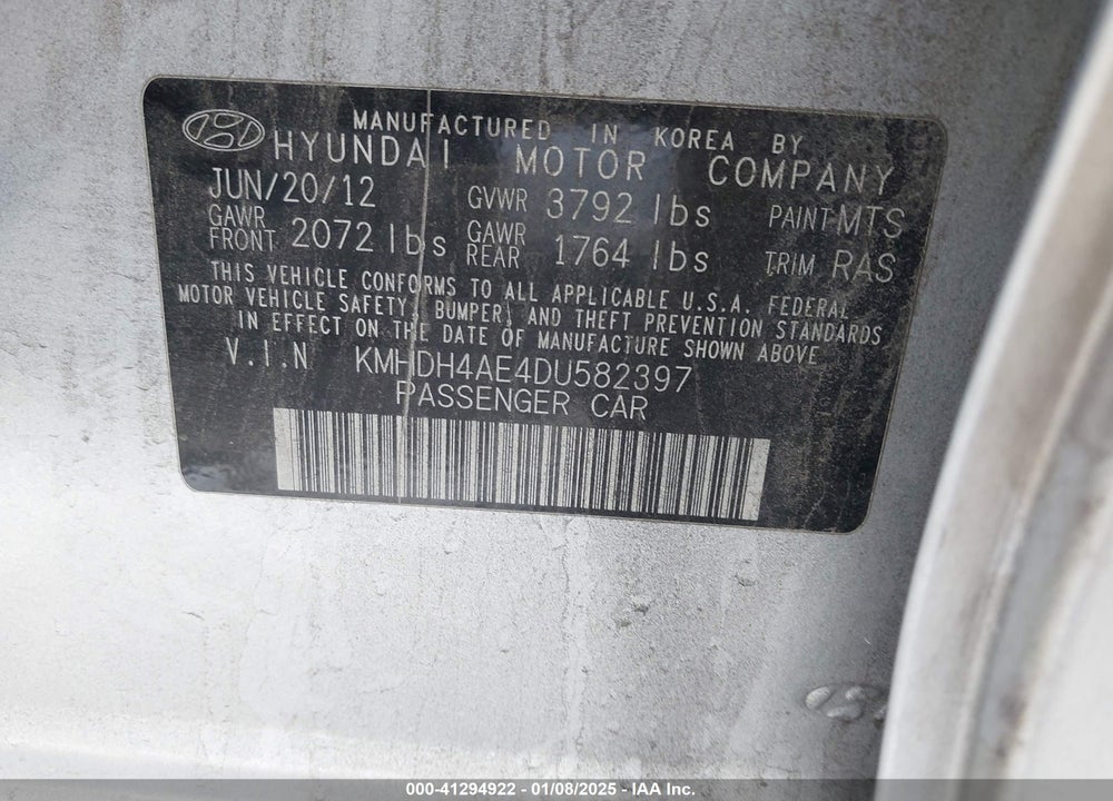 2013 HYUNDAI ELANTRA GLS VIN: KMHDH4AE4DU582397