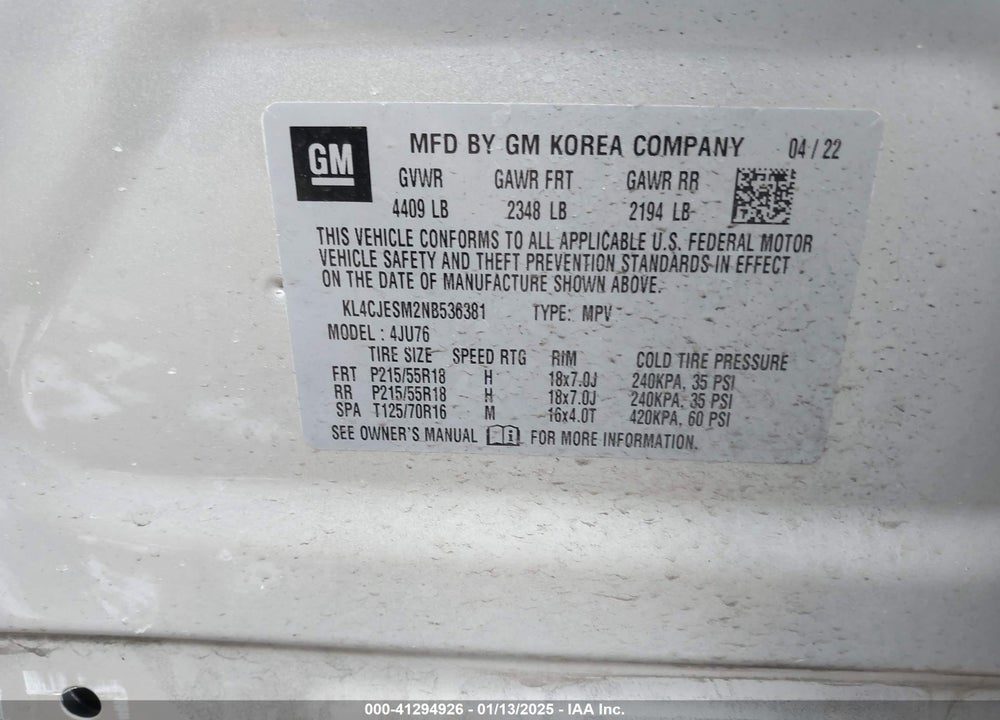 2022 BUICK ENCORE AWD PREFERRED VIN: KL4CJESM2NB536381
