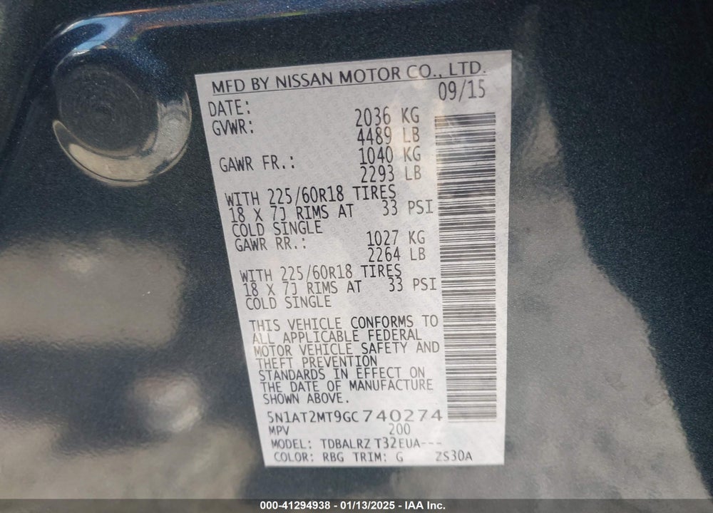 2016 NISSAN ROGUE SL VIN: 5N1AT2MT9GC740274