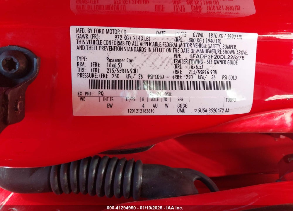 2013 FORD FOCUS VIN: 1FADP3F20DL225276