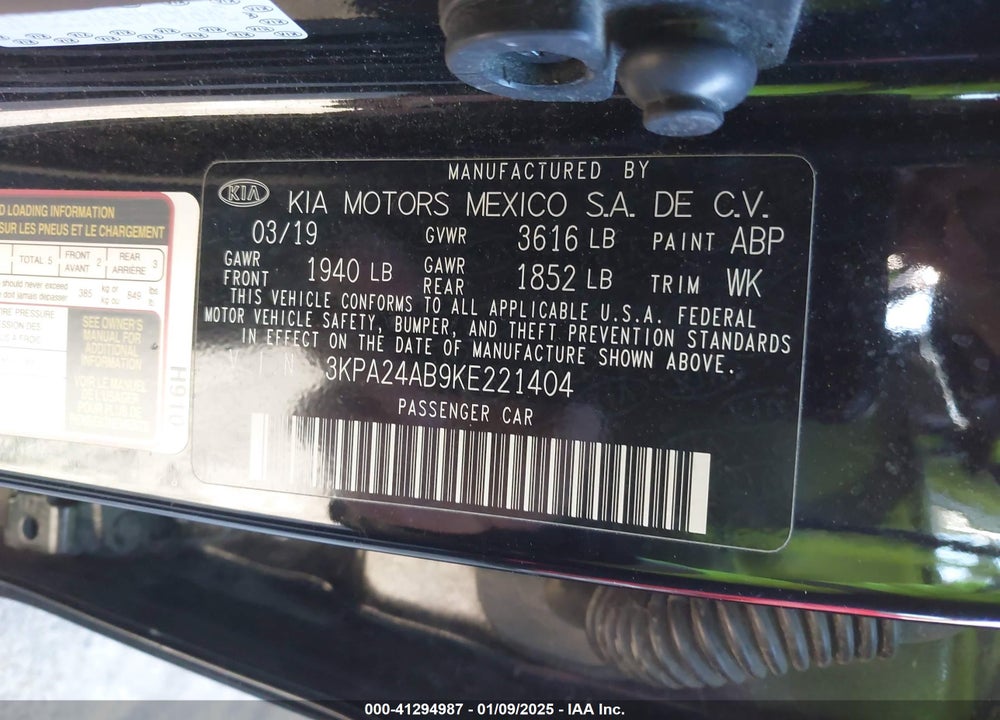 2019 KIA RIO VIN: 3KPA24AB9KE221404