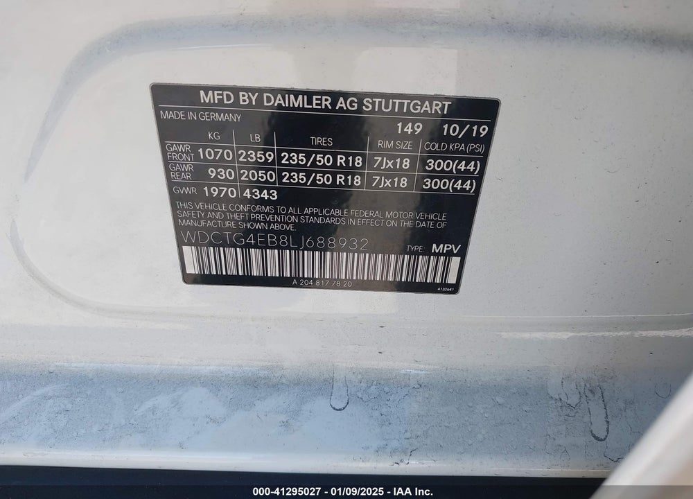 2020 MERCEDES-BENZ GLA 250 VIN: WDCTG4EB8LJ688932