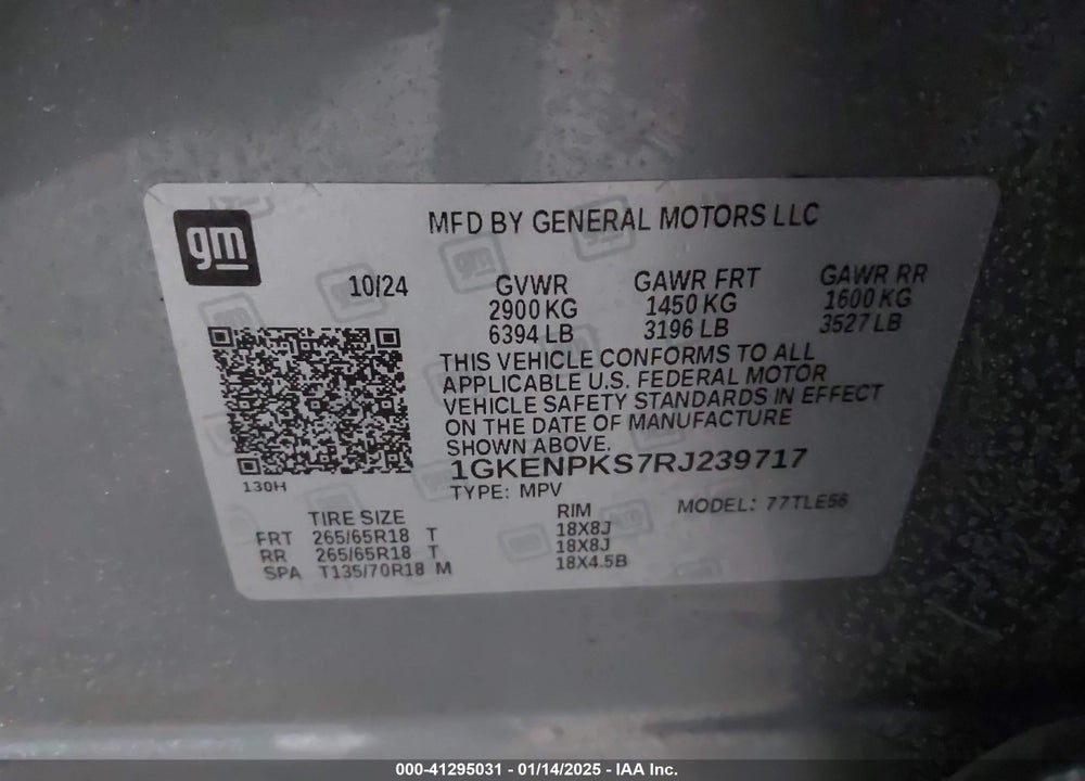 2024 GMC ACADIA AWD AT4 VIN: 1GKENPKS7RJ239717
