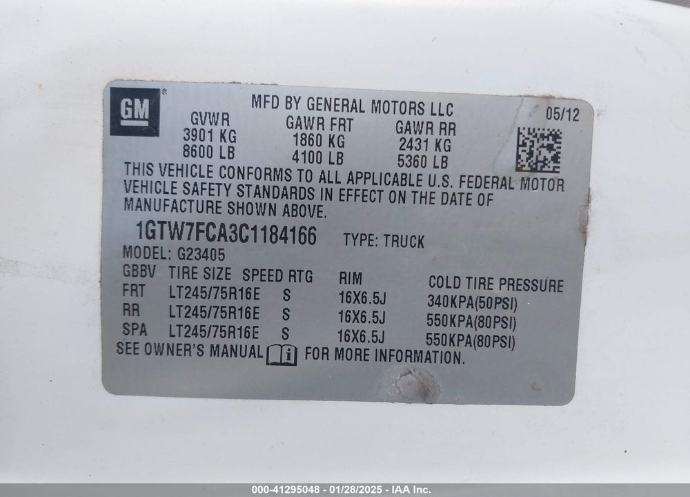 2012 GMC SAVANA 2500 WORK VAN VIN: 1GTW7FCA3C1184166